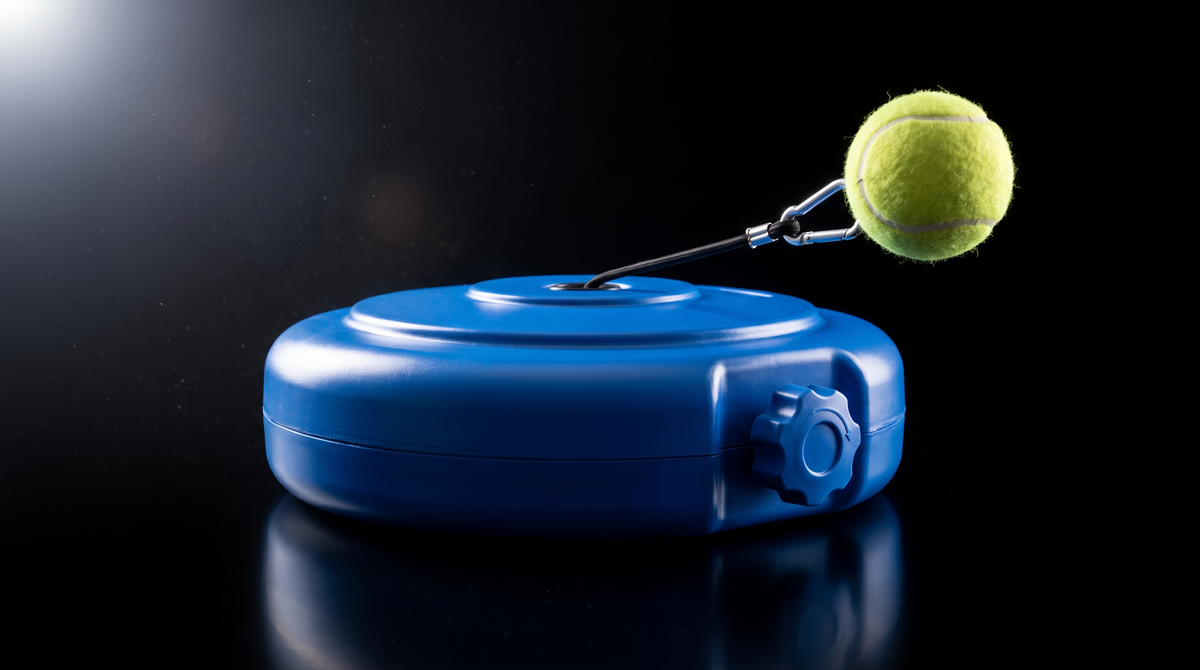 Tennis Trainer Pro side profile showing tension knob and elastic cord